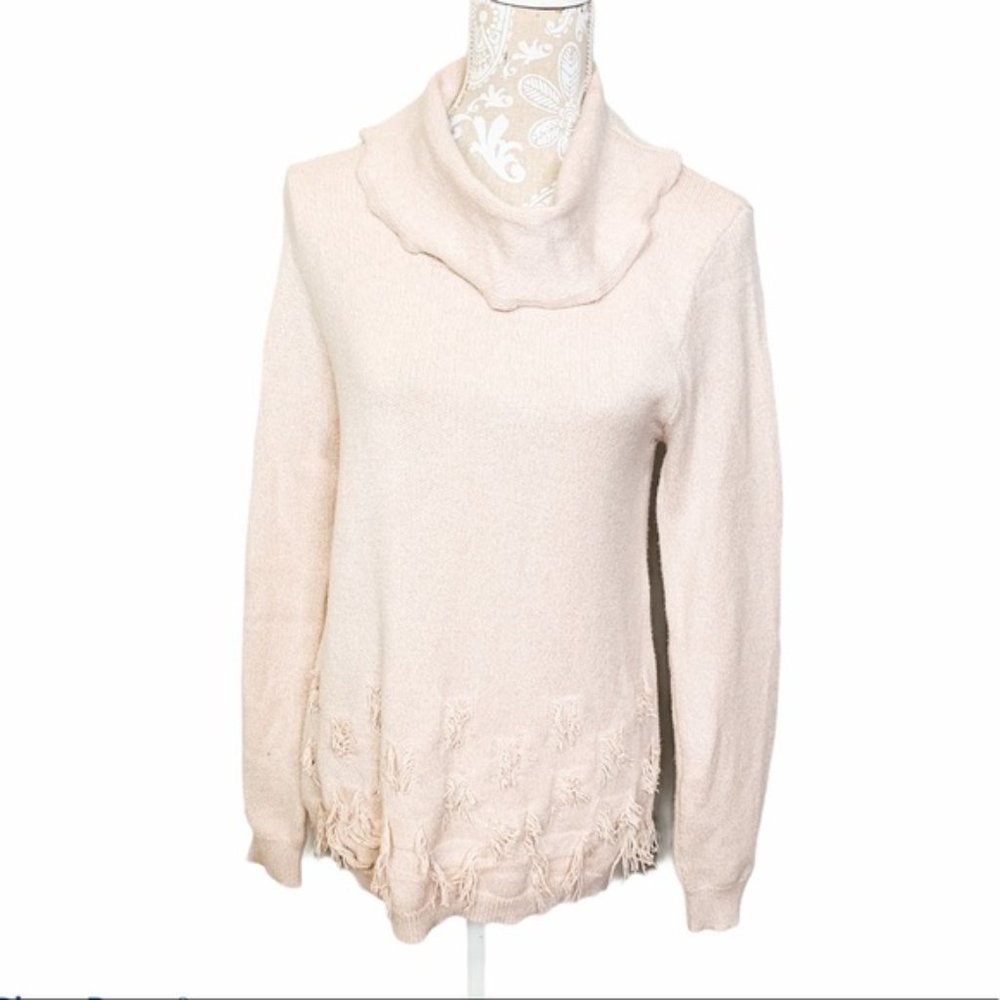 Harper Lane Tunic Sweater Beige Fringe MED 1442